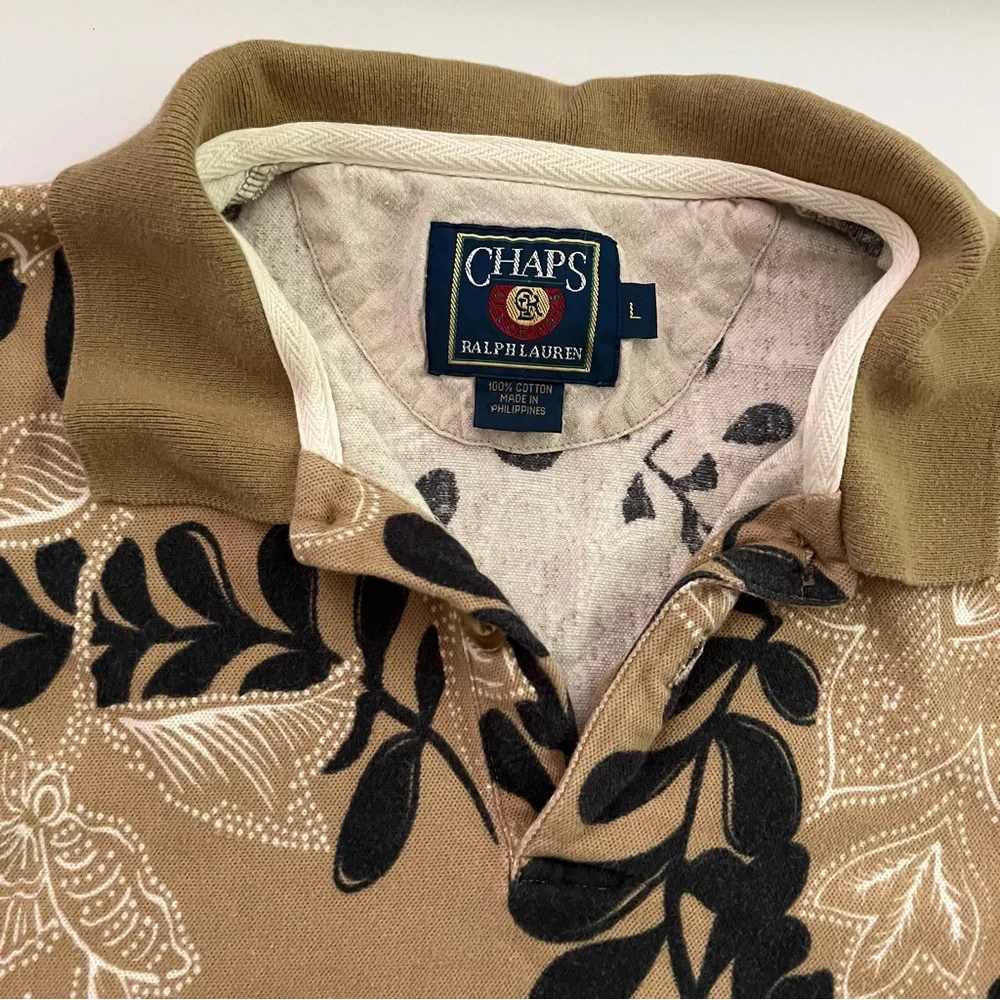 Vintage Chaps Ralph Lauren Collared T Shirt Size‎ L Floral Pattern 100% Cotton